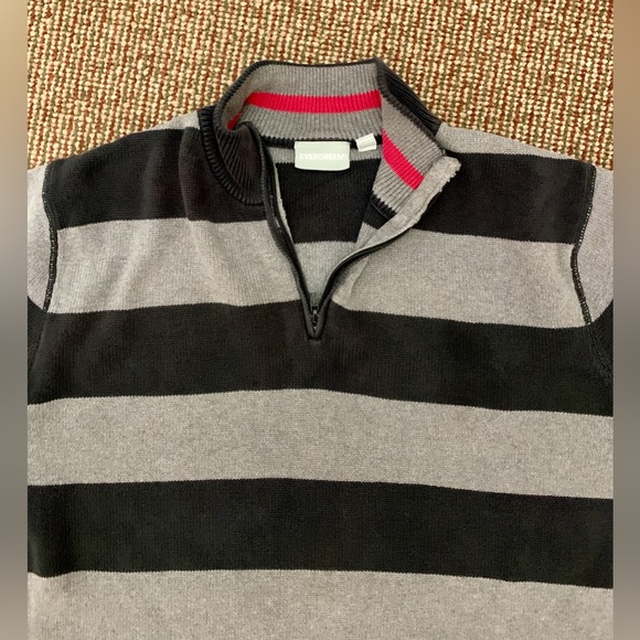 Men's XL 100% Cotton Horizontal Striped Evergreen 1/4 Zip Sweater - Picture 8 of 12